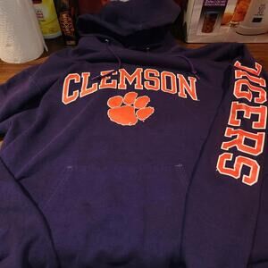 Champion Clemson Tigers Hoodie Size Large Purple Pullover Sweatshirt